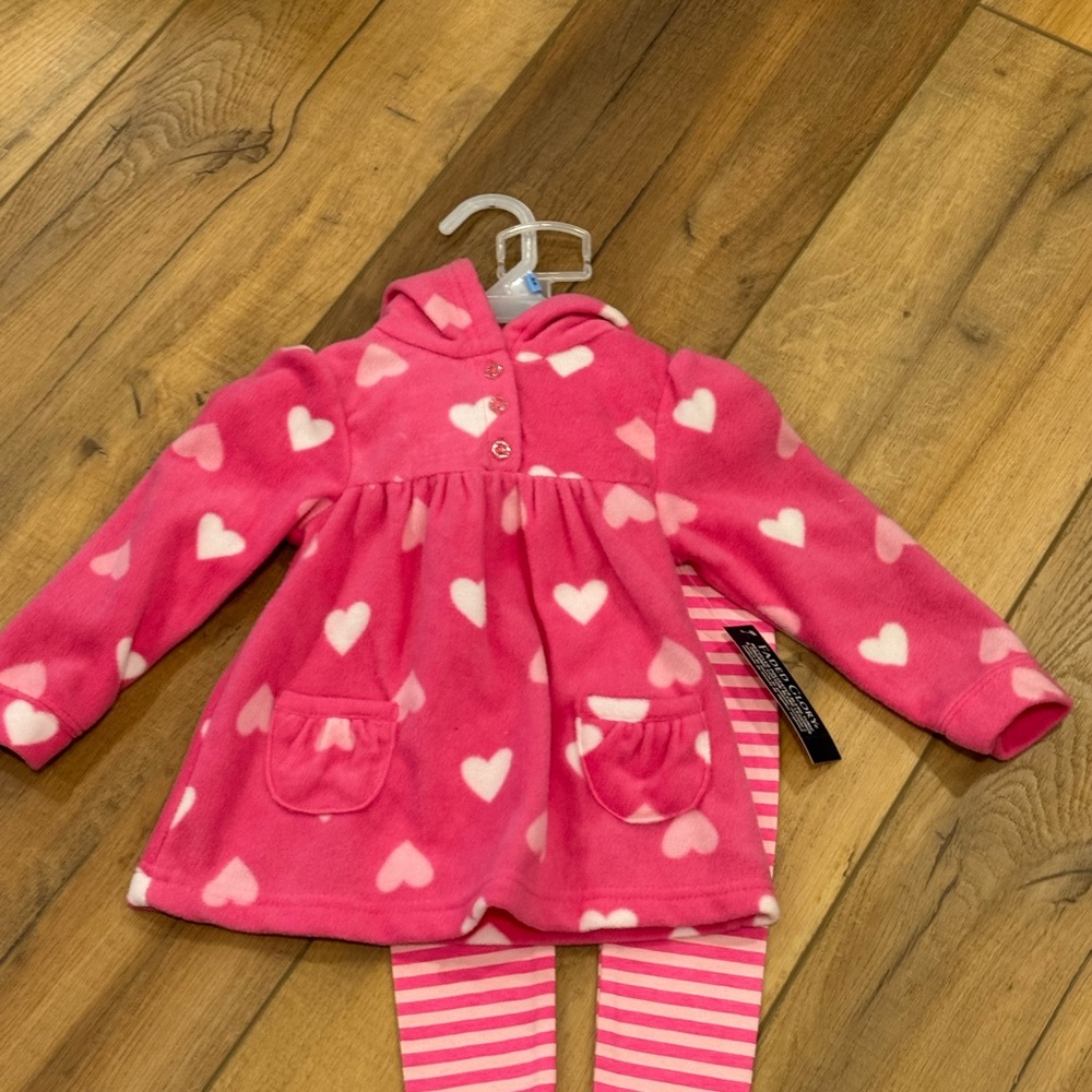 Faded Glory Pink Heart Hooded Fleece Set with Striped Accents